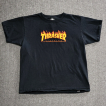 Thrasher Magazine T-shirt YOUTH Size Large Flaming Spell Out Logo Skateboard Blk - £9.46 GBP