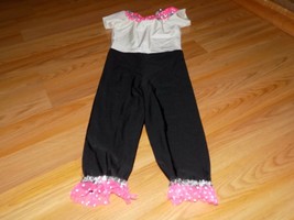 Child Size Medium 7-8 Dance Costume Cropped Pantsuit Black White Pink Unitard - £17.36 GBP