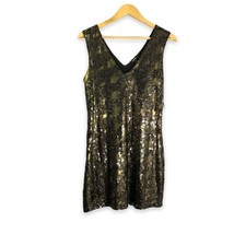 Express Fully Sequined Mini Dress Black and Gold V Neck Medium - $28.40