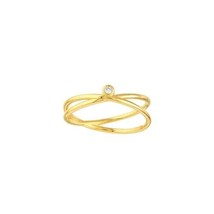 14K Solid Gold Solitaire Diamond Criss-Cross Band - Size 6, 7, 8 - Yellow - £220.51 GBP