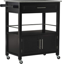 Kitchen Cart With Granite Top By Linon Cameron, Black, 36 X 24 X 17 Inches. - £171.05 GBP