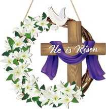 He Is Risen Easter Decoration Wooden Wreaths for Front Door Sign Cross S... - $17.65