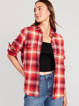 Old Navy Loose Flannel Boyfriend Shirt Womens L Red Plaid Long Sleeve NEW - £19.36 GBP