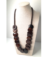Wooden Round Circular Necklace 24&quot; Handcrafted Artisan - £13.23 GBP