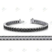 4Ct Channel Set Lab-Created Black Onyx Tennis Bracelet in 925 Silver  7&quot; - £128.20 GBP