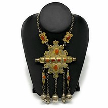 105.6g, 24&quot; Vintage Turkmen Necklace Gold-Gilded Silver Rare Pendant, B14490 - £472.59 GBP