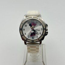 Disney Minnie Mouse Silver Tone White Silicon Band Watch Working New Bat... - $13.65