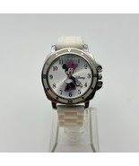 Disney Minnie Mouse Silver Tone White Silicon Band Watch Working New Bat... - $251.26 MXN