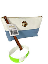 New Michael Kors Fulton Wristlet Medium Bag Powder Blue Zip Leather Whit... - £34.95 GBP
