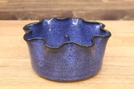 Vintage Studio Art Pottery Denim Blue Fleck Crimped Edge Individual Appl... - £14.07 GBP