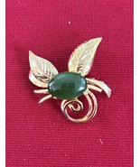 Vtg Jadite Cabochon Floral Gold tone Brooch Pin 1-5/8”x2.5” Unmarked - €11,45 EUR