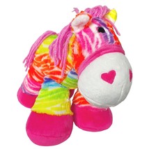 Dan Dee Rainbow Striped Unicorn Plush Yarn Mane Stuffed Animal 2015 14&quot; - £22.10 GBP