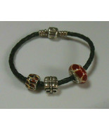 PANDORA Leather Bracelet with 3 - 925 Charms - $89.27 CAD