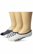 U.S. Polo Assn. Men&#39;s 3 Pack Check Liner Sock, White/Blue, Size 10-13 - £10.65 GBP