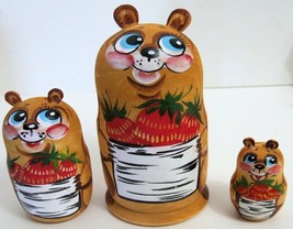 3pcs Hand Painted Russian Nesting Doll of BEARS w/ Handcarved Ears - £31.15 GBP