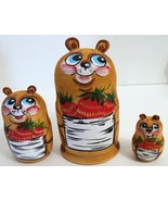 3pcs Hand Painted Russian Nesting Doll of BEARS w/ Handcarved Ears - $39.55