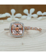 1.75CT Peach Morganite Cushion 14K Rose Gold Over Half Eternity Diamond ... - $125.25 CAD