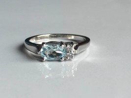 AAA quality natural aqua marnine ring for women in 925 sterling silver - £100.37 GBP