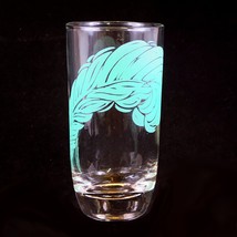 Turquoise Feather Glass Tumbler Vintage 1970s MCM Plume Decal Replacemen... - $14.70