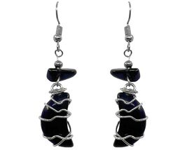 Wire Wrapped Crescent Moon Gemstone Earrings Healing Crystal Dangles - W... - £11.76 GBP