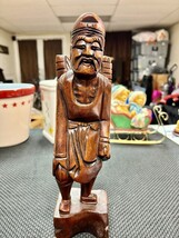 Antique Oriental Asian Hand Carved Wooden Man Carrying Stacked Wood On B... - $24.75