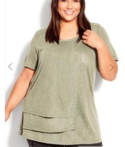Avenue Women&#39;s Plus Green Hana Layered Short Sleeve Pull Over Blouse 20 NWT - £14.03 GBP