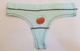 Rue 21 Women&#39;s Cotton Thong Panties LARGE Green W Embroidered Strawberries New - £8.08 GBP