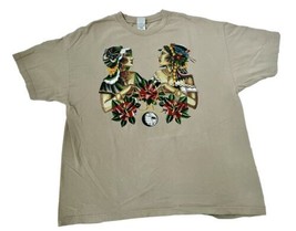 VTG Y2K Graphic T-Shirt Beige Size 2XL (Ed-hardy STYLE) Multicolor Unique - £29.27 GBP