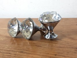 Set Lot 3 Clear Sparkly Bling Crystal Chrome Finished Drawer Pulls Cabin... - $29.99