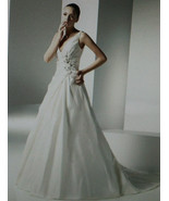 Anjolique Ivory Bisque Silk V-Neck Silk Taffeta Princess Wedding Dress G... - $478.13 CAD