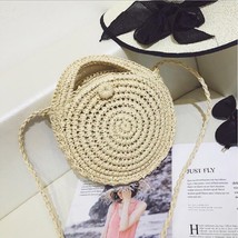 Round Straw Beach Bag Summer Mini Handmade Rattan Woven Messenger Bag Circle Fem - £20.69 GBP