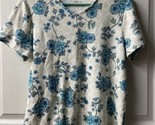 Croft &amp; Barrow Womens XL Floral V Neck T shirt Teal Tan White - £10.60 GBP