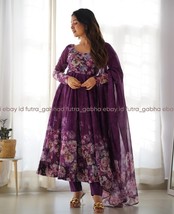 Wine organza flower printed anarkali dress set,floral anarkali dress for... - $46.00