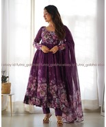 Wine organza flower printed anarkali dress set,floral anarkali dress for... - $46.00