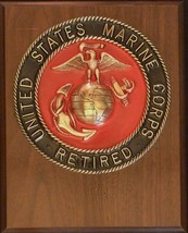 US Marine Corps RETIRED Solid Brass Emblem 6 1/2&quot; Painted Insignia Plaque - £74.99 GBP