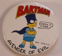 Vintage Simpsons Pinback Button Bartman Avenger of Evil Springfield - £3.15 GBP