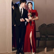 Chinese Embroidered Wedding Dress Bridal Cheongsam for Women Wine Red  Evening D - £101.83 GBP