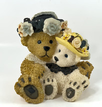 Victorian Teddy Bear Figurine/Piggy Bank Bonnet Fedora Mom &amp; Child Uniqu... - £23.44 GBP
