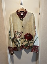 Sugar Street Weavers Tapestry Cardigan Jacket Poinsetta Floral Holiday S... - $39.55
