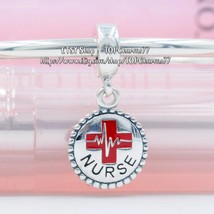 925 Sterling Silver Engraved Service Charm Nurse Dangle Charm with Enamel  - £13.96 GBP
