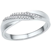 10kt White Gold Womens Round Diamond Double Row Crossover Band Ring 1/10 Cttw - £220.78 GBP