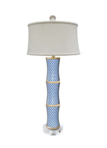 Blue and White Scale Bamboo Porcelain Style Table Lamp 30&quot; - £299.56 GBP