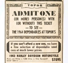 1963 Topor&#39;s Dodge Dealership Chicopee Advertisement Harley Davidson Mas... - $27.56 CAD
