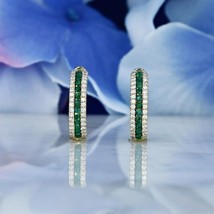 2.40Ct Round Emerald-Moissanite Lab-Created Hoop Earrings 14K Yellow Gold Plated - £103.29 GBP