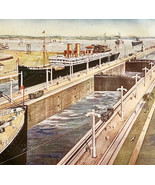 1916 Locks On The Panama Canal Color Plate Print Art Ships Nautical DWSS15 - €17,30 EUR