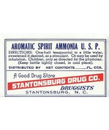 Vintage Pharmacy Label AROMATILC SPIRIT AMMONIA U.S.P. Statonsburg Drug ... - $604.18 MXN