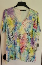 NWT Sample Womens Plus 1X yxl Collection Multicolor V-Neck T-Shirt Top - £8.65 GBP