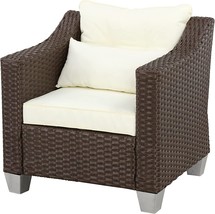 LOKATSE HOME Wicker Sofa Outdoor Patio Rattan Furniture Armchair with Cushion - £325.32 GBP