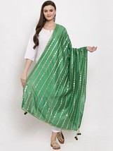 Partwear Green &amp; Gold-Toned Scarves Striped Ethnic Dupatta with Gotta Patti - £14.77 GBP