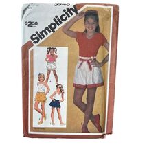 Simplicity Sewing Pattern 5948 Shorts with Ties Girls Size 7 Waist 23" U... - $6.06